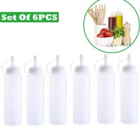 6pcs Condiment Squeeze Bottle Kitchen Sauces Olive Oil Ketchup Mustard Dispensers Kitchen Gadgets Plastic Containers With Lids