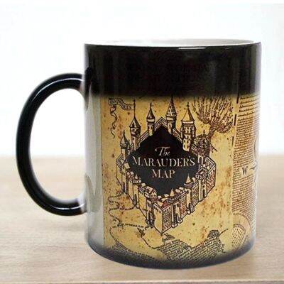 【High-end cups】จัดส่งฟรี!1ชิ้น Marauders แผนที่เมจิกร้อนเย็นความร้อนอุณหภูมิที่มีความสำคัญเปลี่ยนสีกาแฟชานมแก้วถ้วย