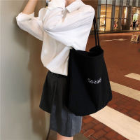 [Spot] 97142 Korean Ins Embroidered Letters Large Capacity Canvas Bag Leisure Shopping Bag Students Wholesale