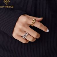 XIYANIKE Trendy Silver Color Chain Rings for Women Couples Vintage Handmade Twisted Geometric Finger Jewelry Party Gifts