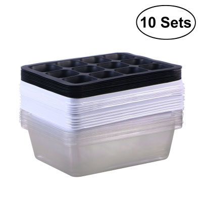 10 Pack Seedling Tray Seed Starter Tray with Dome and Base 12 Cells For Gardening Bonsai - White