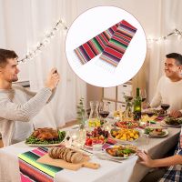 2 Pack 14 By 84 Inch Mexican Table Runner 14 x 84 Inch Mexican Party Wedding Decorations Fringe Cotton Serape Blanket Table Runner(Red