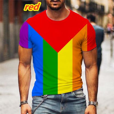 เสื้อยืดพิมพ์ลายธง LGBT สำหรับเกย์เลสเบี้ยนเสื้อยืดแฟชั่น3D มีสีสันลายธงสีรุ้ง