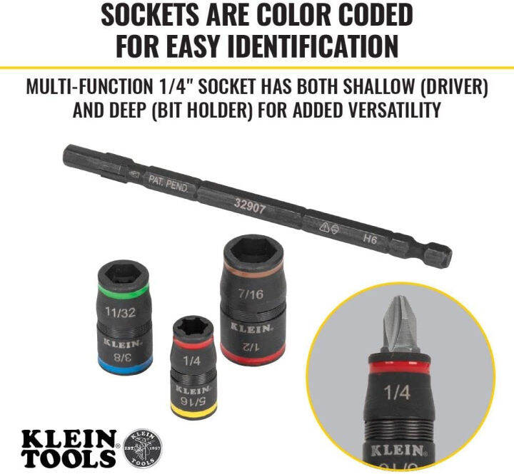 impact-driver-7-in-1-impact-flip-socket-set-6-hex-driver-sizes-plus-a-1-4-inch-bit-holder-klein-tools-32907