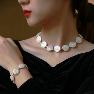 Baroqueonly Natural button Pearl sets vintage Jewelry Sets 925 sterling silver necklace chocker Women Party Gift Fashion HQF