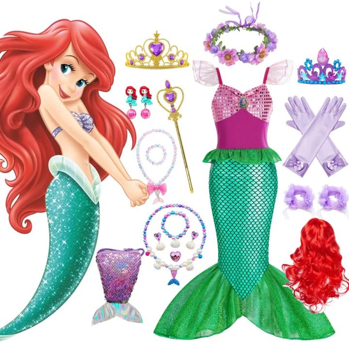 Kid Mermaid Ariel Dress Cosplay Princess Girl Halloween Costume For Baby  Clothes Christmas Birthday Party Carnival 2-10T