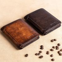 ZZOOI New Genuine Leather Rfid Wallets for Men Vintage Thin Short Multi Function ID Credit Card Holder Money Bag