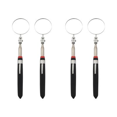 4-Pack Round 2-Inch Telescoping Inspection Mirror,Extends Up to 24.5 Inches,Black