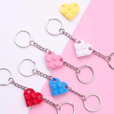 【CC】 matching paired legoes brick love heart keychain keyring for lovers best friends bff women men friendship trinket