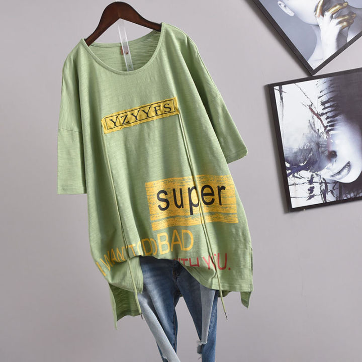 summer-new-korean-leisure-plus-size-loose-women-short-sleeved-t-shirt-cotton-thin-cotton-printed-letters-tops-free-shiping