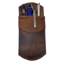 ❣▤ Pencil Case Vintage Retro Style Handmade Genuine Leather Pen Bag Cowhide Fountain Pencil Bag Holder Gift Office School Supplies