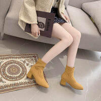 Womens Ankle Boots Fashion Solid Color Stretch Knit Round Toe Sock Boots