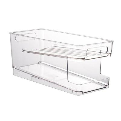Double-layer Fridge Drink Organizer Drawer With Handle Self-rolling Soda Can Storage Bin Container Box Rack Holder Transparent