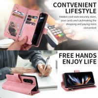 กระเป๋าสตางค์ Crossbody ช่องเสียบการ์ดหลายช่องซิปซองหนังพลิกแม่เหล็กสำหรับ Samsung Galaxy Z Fold5พร้อมวงเล็บฟังก์ชั่นปกพับ5