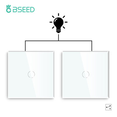 BSEED 2แพ็คสวิตช์ไฟผนังสวิทช์สัมผัส1แก๊ง2Way LED เซ็นเซอร์กระจก Interrupter สหภาพยุโรปมาตรฐานแสงไฟสีฟ้า240โวลต์