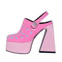 Hot Style Women Thick Platform Sandals High Chunky Heels Woman Back Straps Pink Patent Summer Holes Shoes