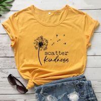 Scatter Kindness Premium Fabric T-Shirt Cute Dandelion Positive Tshirt Trendy Women Graphic Be Kind Yellow Top Tee Shirtping