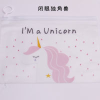 Girly Pink Kawaii Unicorn Ring Zipper Bag Transparent Pencil Case Student Stationery School Supplies Cute Creative File Bag