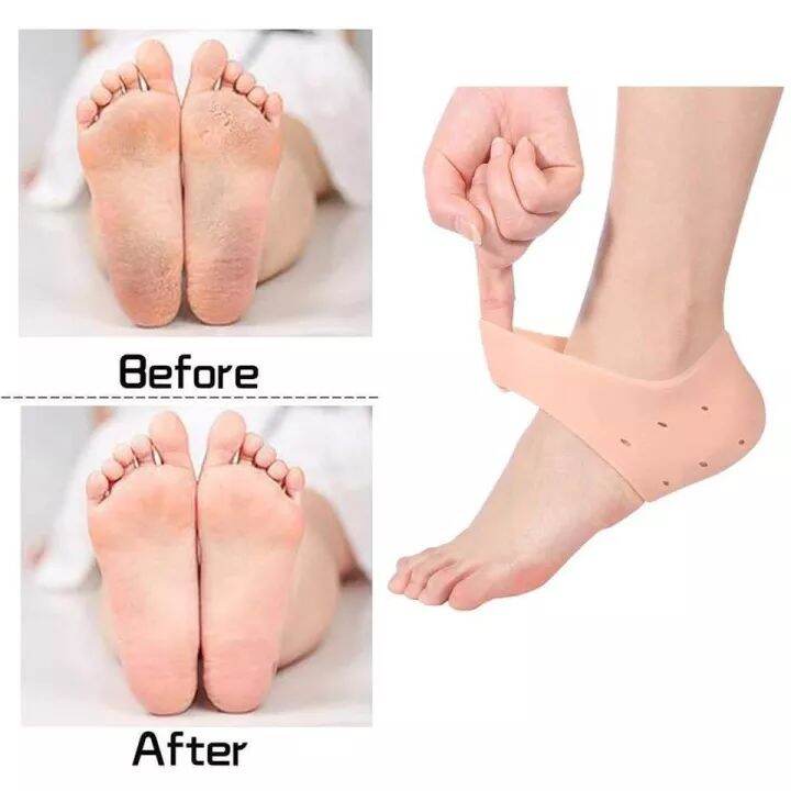 1pair Silicone Heel Socks Gel Footing Care Pad With Hole Feet Cracked