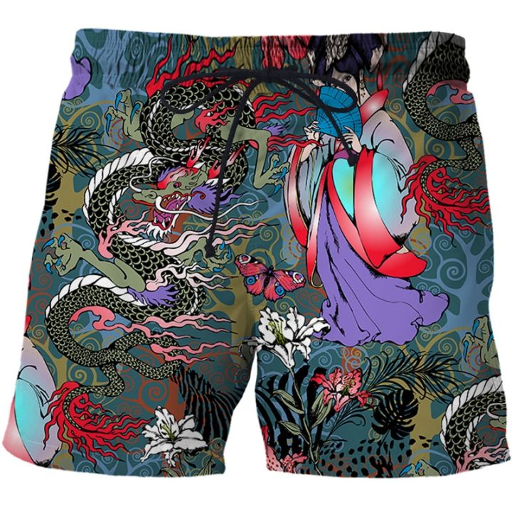 retro-dragon-totem-3d-print-summer-mens-shorts-quick-dry-swimming-shorts-casual-beach-pants-oversized-shorts-trend-men-clothing