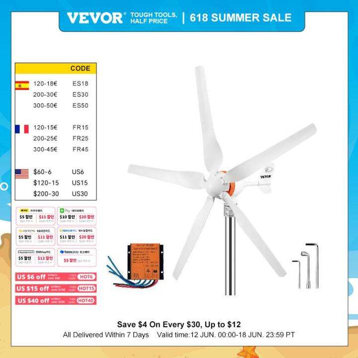 VEVOR Wind Turbine Generator 300W 400W 500W With MPPT/Charge Controller ...