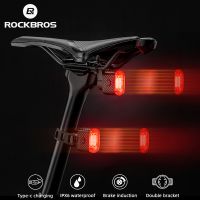 ∋◕ ROCKBROS Smart Bicycle Brake Light IPx6 Taillight Type-C Bike Tail Rear Light Auto Stop LED Riding Warning Safety Cycling Lamp