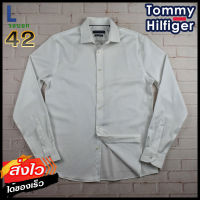 Tommy Hilfiger®แท้ อก 42 ไซส์ L เสื้อเชิ้ตผู้ชาย ทอมมี่ ฮิลฟิกเกอร์ สีขาว เสื้อแขนยาว เสื้อใส่เที่ยวใส่ทำงานสวยๆ
