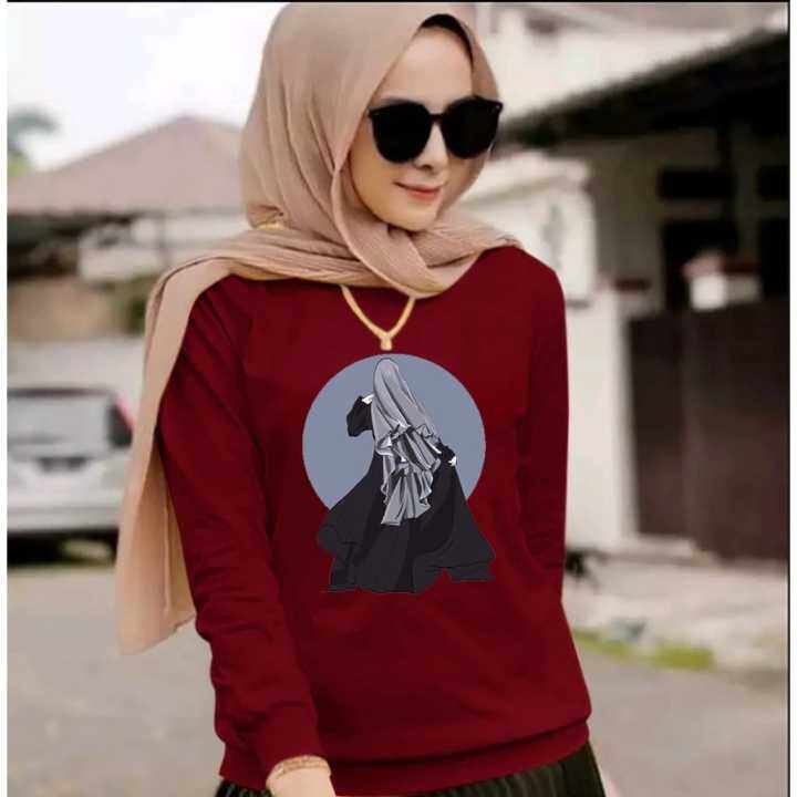 Baju Kaos Hijab Lengan Panjang Baju Hijab Moon Baju Remaja Cewek