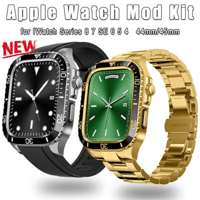 Metal Stainless Steel Case for Apple Watch Band 45mm 44mm Modification Kit Case Bezel Strap Iwatch Series 8 7 6 SE 5 4 Mod Kit Straps