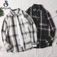 Men Long Sleeves T-shirt Fashionable Simple Plaid Printing Cardigan Tops With Pocket Large Size Casual Shirt【fast】