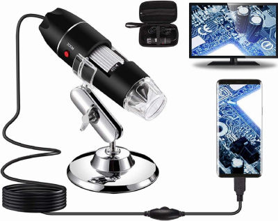 Bysameyee USB Digital Microscope 40X to 1000X, 8 LED Magnification Endoscope Camera with Carrying Case &amp; Metal Stand, Compatible for Android Windows 7 8 10 11 Linux Mac