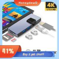 HONEYDEWD 6 in 1 เครื่องอ่านการ์ด HDMI 4K อะแดปเตอร์ ฮับ USB RJ45อีเธอร์เน็ต แท่นขยาย