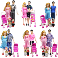 Mom Rubber Stroller Pregnant Boy Girl Dad Dolls Family Set Playing House Toy