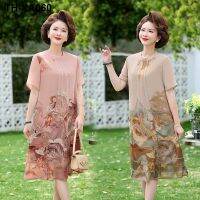 Mother summer temperament chiffon dress middle-aged womens short-sleeved and elderly foreign style noble plus size