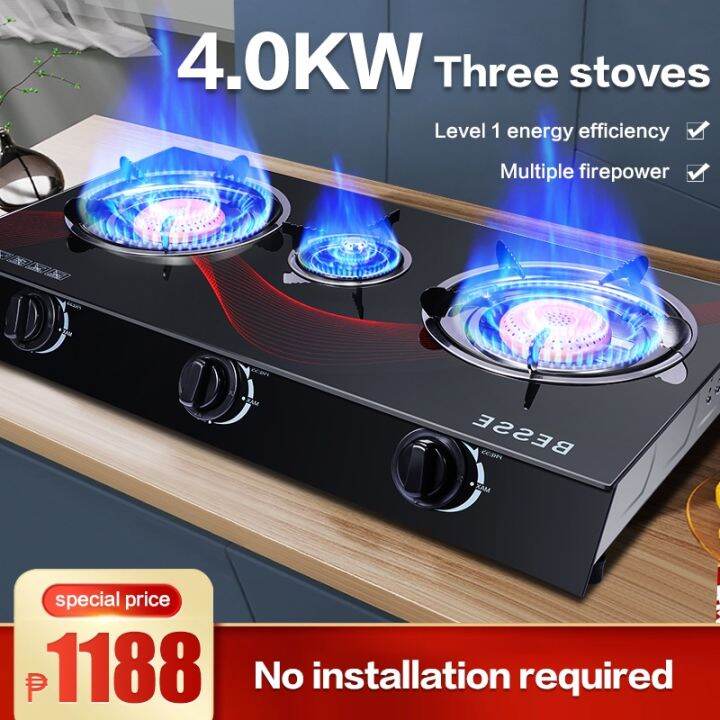 ☛Gas stove 3 burner gas stove desktop 4.0KW firepower design energy