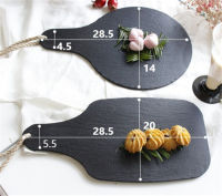 Black Slate Flat Plate stone dish Sushi Seafood Dessert Cake Muse Restaurant Tableware Steak Pizza Cake Handle Cheese food tray