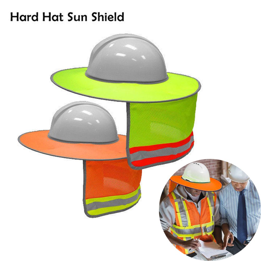 9 SAFETY HARD HAT NECK SHIELD HELMET SUN SHADE HI VIS REFLECTIVE STRIPE ORANGE 