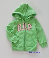 เสื้อกันหนาวซิปหน้า มีฮูด สีเขียวมะนาว แบรนด์ babyGAP size : 2y