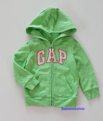 เสื้อกันหนาวซิปหน้า มีฮูด สีเขียวมะนาว แบรนด์ babyGAP size : 2y