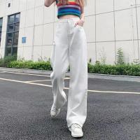 Lucyever-Calças jeans femininas de algodão de cintura alta estilo coreano streetwear casual solto calças de perna larga Harajuku