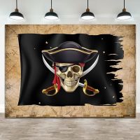 Photography Backdrop Boys Birthday Pirate Theme Background Skull Compass Map Pirate Captian Party Banner Decor Photo Props