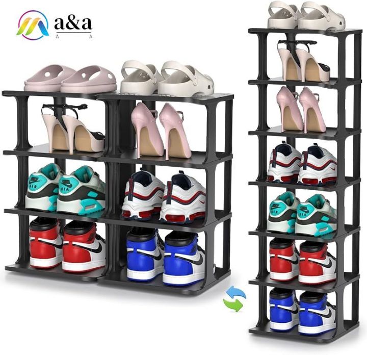 Flexible Combination Shoe Rack For Entryway, Black Shoe Organizer For  Closet, Free Standing Small Shoe Shelf For Women Kids, Plastic Stackable Shoe  Storage Tower , Narrow Shoe Stand Stacker Slots