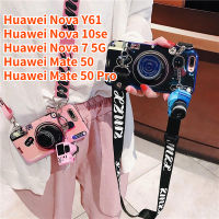 เคส RTY สำหรับ Huawei Nova Y61 Huawei Nova 10SE Huawei Nova 7 Huawei Mate 50 Huawei Mate 50 Pro กล้องย้อนยุคที่จับยึดปลอกสายคล้องขาตั้งเคสครอบโทรศัพท์ซิลิโคนพร้อมกล้องตุ๊กตาเคสผู้ขายชั้นนำ