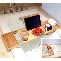 NEW2022 NEW Extendable Bamboo Bathtub Tray Spa Bathtub Caddy Organizer Rack Book Wine Tablet Holder Nonslip Bottom Bath Tub