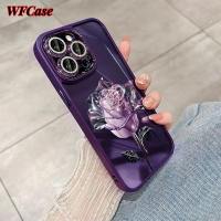 WFCase เคสสำหรับ iPhone 15 14 Pro Max 13 Pro Max 12 Pro Max 11 Pro Max Plus เคสเลนส์โทรศัพท์คริสตัลกุหลาบ (+ ฟิล์มเลนส์) ชุบสีชมพูเคสป้องกันกล้องแบบเต็ม