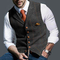 2021 Fashionable Mens Plaid Vest Vest Solid Color V-neck Sleeveless Button Blazer Oversized Formal Business Jacket Vest