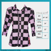 USED Feerique - Black Pink Chess Polka Dot Shirt | เสื้อเชิ้ตสีดำ สีชมพู เสื้อแขนห้าส่วน ลายตาราง ลายจุด คอปก แขนยาว วินเทจ แท้ มือสอง