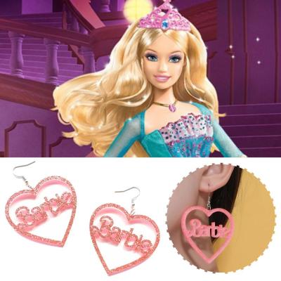 ต่างหูแฟชั่นต่างหูตุ๊กตาบาร์บี้ Barbiepink หัวใจอะคริลิคต่างหูฮิปฮอป Barbiecore V6N8