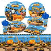 ◐✱☽ New Construction Vehicle Party Decor Excavator Inflatable Balloons Disposable Tableware Cup Plate Kids Birthday Party Supplies