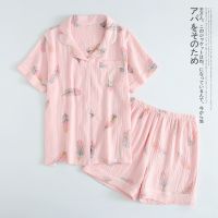 2023 womens summer new short-sleeved shorts pajamas 100% cotton crepe home service set simple, beautiful and comfortable set